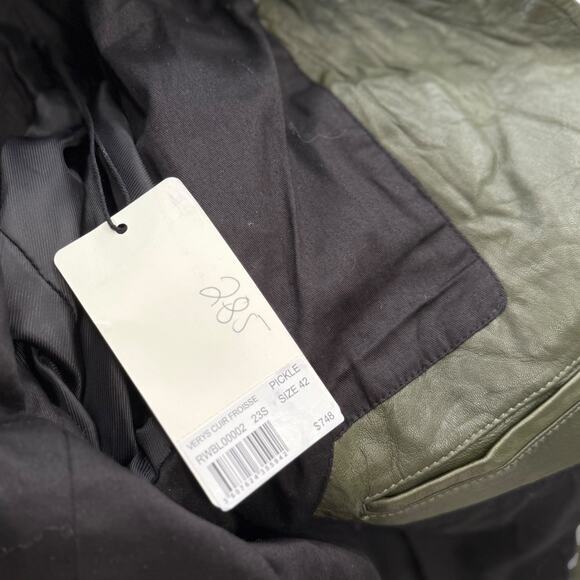 Zadig & Voltaire Leather Jacket FR 42 Womens XL Pickle Green NEW - Picture 9 of 11